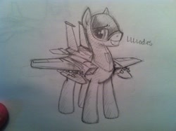 Size: 2592x1936 | Tagged: safe, anonymous artist, oc, oc only, original species, plane pony, pony, f-15 eagle, male, plane, sketch, solo, traditional art