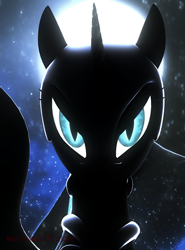 Size: 2160x2923 | Tagged: safe, artist:mod-madclicker, nightmare moon, alicorn, pony, g4, 3d, ethereal mane, female, glowing eyes, high res, mare, moon, night, solo, source filmmaker