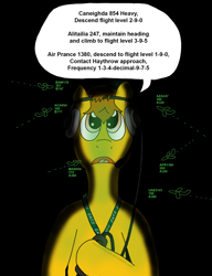 Size: 1452x1888 | Tagged: safe, artist:vectoredthrust, oc, oc only, unnamed oc, pony, air canada, air france, air traffic control, air traffic controller, alitalia, aviation, concentrating, dark room, headset, headset mic, heathrow, pun, solo