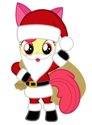 Size: 752x1024 | Tagged: artist needed, safe, apple bloom, earth pony, pony, belt, bipedal, boots, christmas, clothes, costume, fake beard, female, filly, hat, holiday, looking at you, open mouth, sack, santa claus, santa costume, santa hat, santa sack, shoes, simple background, solo, standing, transparent background, vector
