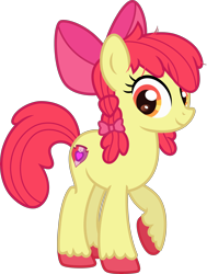 Size: 3500x4619 | Tagged: safe, artist:n0kkun, apple bloom, earth pony, pony, g4, alternate hairstyle, apple bloom's bow, bow, cutie mark, female, hair bow, mare, older, older apple bloom, raised hoof, simple background, solo, the cmc's cutie marks, transparent background, unshorn fetlocks, wip