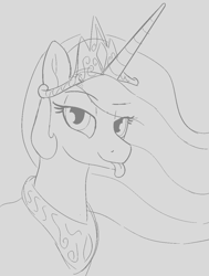 Size: 875x1159 | Tagged: safe, artist:heretichesh, princess celestia, alicorn, pony, g4, crown, female, jewelry, looking at you, mare, mlem, monochrome, regalia, sillestia, silly, sketch, solo, tiara, tongue out