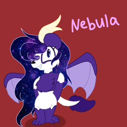 Size: 1378x1378 | Tagged: safe, artist:circuspaparazzi5678, oc, oc only, oc:nebula the dragon panda, bear, dragon, panda, dargon panda hybrid, dragon horns, dragon wings, ethereal mane, galaxy mane, next generation, solo, wings