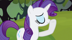 Size: 1280x720 | Tagged: safe, screencap, rarity, pony, unicorn, g4, spike at your service, eyes closed, female, mare, solo