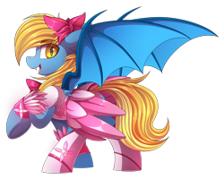 Size: 4997x4001 | Tagged: safe, alternate version, artist:ask-colorsound, oc, oc only, oc:aliax smily, bat pony, pony, absurd resolution, bat pony oc, bat wings, bow, clothes, commission, crossdressing, cute, dress, male, pretty cure, simple background, solo, transparent background, wings, ych result