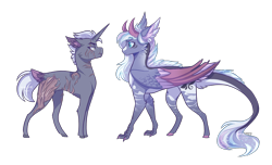 Size: 2732x1663 | Tagged: safe, artist:wallvie, oc, oc only, oc:moonlight, dracony, dragon, hybrid, pony, unicorn, duality, female, horns, scar, simple background, tail feathers, transparent background