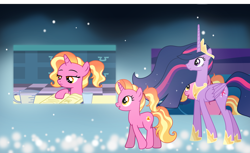 Size: 4794x2930 | Tagged: safe, artist:inaactive, luster dawn, twilight sparkle, alicorn, pony, unicorn, g4, magical mystery cure, the last problem, ascension realm, book, female, filly, filly luster dawn, high res, older, older twilight, older twilight sparkle (alicorn), princess celestia's special princess making dimension, princess twilight 2.0, scene interpretation, show accurate, twilight sparkle (alicorn), younger