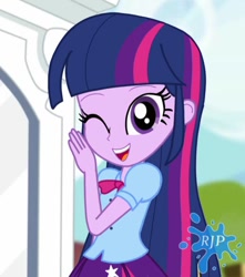Size: 750x850 | Tagged: safe, artist:rjp.rammy, twilight sparkle, equestria girls, g4, cute, female, looking at you, one eye closed, open mouth, open smile, smiling, solo, twiabetes, wink