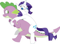 Size: 2855x2100 | Tagged: safe, artist:dragon-flash, rarity, spike, dragon, pony, unicorn, g4, carrying, female, high res, male, mare, no pupils, ponies riding dragons, rarity riding spike, riding, ship:sparity, shipping, simple background, straight, transparent background