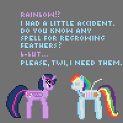 Size: 800x800 | Tagged: safe, artist:nitobit, derpibooru exclusive, rainbow dash, twilight sparkle, alicorn, pegasus, pony, unicorn, freeny's hidden dissectibles, g4, bone, dissectibles, exclamation point, female, interrobang, mare, organs, pixel art, question mark, skeleton, text, toy interpretation, twilight sparkle (alicorn)