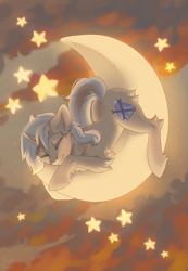 Size: 2245x3253 | Tagged: safe, artist:alkatoster, artist:lapa, oc, oc only, oc:sunlight bolt, pony, unicorn, commission, cute, fluffy, high res, male, moon, sleeping, sleeping on moon, solo, stallion, stars, tangible heavenly object, transparent moon, ych result