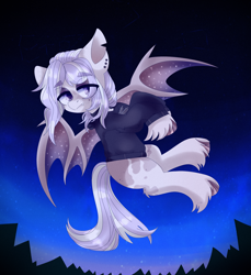 Size: 2200x2400 | Tagged: safe, artist:etoz, oc, oc only, bat pony, pony, bat pony oc, bat wings, clothes, fangs, flying, high res, hoodie, male, sky, solo, stallion, wingding eyes, wings