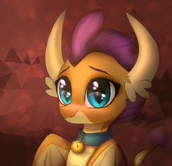 Size: 1663x1600 | Tagged: safe, artist:radioaxi, smolder, dragon, g4, bell, bell collar, collar, cute, dragoness, female, looking at you, pet, smolderbetes, solo