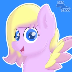 Size: 2000x2000 | Tagged: safe, artist:exobass, oc, oc:cotton cloud, pegasus, pony, bust, female, filly, looking at you, pegasus oc, pink, portrait, raffle prize, wings, yellow
