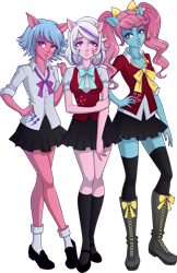 Size: 1970x3045 | Tagged: safe, artist:sparks220stars, bow tie (g1), firefly, twilight, equestria girls, g1, g4, alternative cutie mark placement, boots, clothes, facial cutie mark, female, g1 to equestria girls, generation leap, hand on hip, high heels, looking at you, ponied up, shoes, simple background, skirt, transparent background, trio, trio female