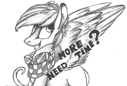 Size: 1521x1035 | Tagged: safe, artist:intfighter, oc, oc only, pegasus, pony, grayscale, monochrome, pegasus oc, smiling, solo, talking, traditional art, wings