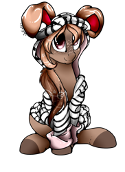 Size: 1021x1403 | Tagged: safe, artist:intfighter, oc, oc only, earth pony, pony, animal costume, bunny costume, clothes, colored, costume, earth pony oc, signature, simple background, sitting, smiling, solo, transparent background