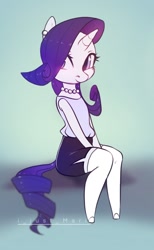 Size: 666x1080 | Tagged: safe, artist:ijustmari, rarity, anthro, unguligrade anthro, g4, clothes, cute, ear piercing, earring, female, jewelry, necklace, pearl necklace, pencil skirt, piercing, raribetes, side slit, sitting, skirt, solo