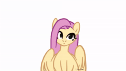 Size: 600x338 | Tagged: safe, artist:ijustmari, fluttershy, pegasus, pony, animated, cute, eyes closed, female, mare, shyabetes, simple background, smiling, solo, spread wings, white background, wings