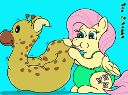 Size: 2283x1700 | Tagged: safe, artist:puffydearlysmith, fluttershy, pegasus, pony, g4, blowing, clothes, cute, double chin, fat, fattershy, female, inflatable toy, mare, one-piece swimsuit, pool toy, puffy cheeks, shyabetes, simple background, swimsuit