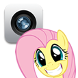 Size: 114x114 | Tagged: safe, fluttershy, pony, g4, camera, cydia, female, grin, icon, iphone, simple background, smiling, solo, transparent background