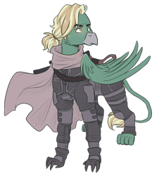 Size: 2800x3100 | Tagged: safe, artist:monnarcha, oc, oc only, oc:arcturus aquila, griffon, fallout equestria, armor, cape, clothes, high res, prosthetic eye, prosthetics, simple background, solo, transparent background