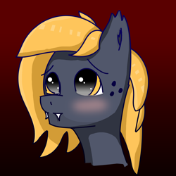 Size: 2400x2400 | Tagged: safe, artist:tav, oc, oc only, oc:seira, bat pony, pony, blushing, bust, ear fluff, fangs, high res, simple background, solo