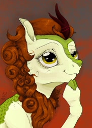 Size: 1024x1413 | Tagged: safe, artist:rachelmacready, autumn blaze, kirin, g4, female, mixed media, smiling, solo