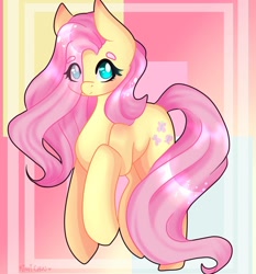 Size: 1080x1159 | Tagged: safe, alternate version, artist:kimi.chuu, fluttershy, pegasus, pony, g4, abstract background, eye clipping through hair, female, mare, solo