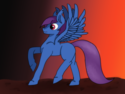 Size: 1600x1200 | Tagged: safe, artist:inanimatelotus, oc, oc only, oc:fuzzy fabricator, pegasus, pony, ear fluff, gradient background, pegasus oc, solo, spooky, spread wings, startled, wings