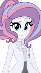 Size: 1080x1920 | Tagged: safe, artist:sallyso, potion nova, human, equestria girls, g4, g4.5, my little pony: pony life, alternate hairstyle, clothes, coat, equestria girls-ified, eyeshadow, female, g4.5 to equestria girls, lab coat, makeup, pants, raised eyebrow, shirt, simple background, smiling, smirk, solo, white background