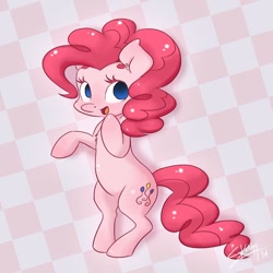 Size: 1024x1024 | Tagged: safe, artist:bluefeathercat, pinkie pie, earth pony, pony, g4, bipedal, chest fluff, cute, diapinkes, ear fluff, female, mare, no pupils, open mouth, solo