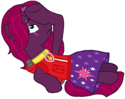 Size: 1271x1010 | Tagged: safe, artist:徐詩珮, fizzlepop berrytwist, tempest shadow, pony, unicorn, series:sprglitemplight diary, series:sprglitemplight life jacket days, series:springshadowdrops diary, series:springshadowdrops life jacket days, g4, alternate universe, base used, clothes, cute, marshall (paw patrol), paw patrol, simple background, tired, transparent background