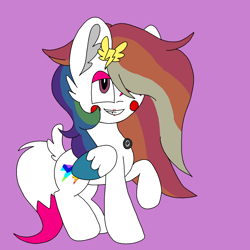 Size: 1378x1378 | Tagged: safe, artist:circuspaparazzi5678, oc, oc only, oc:lightning blitz, pegasus, pony, five nights at freddy's: sister location, five nights at panda flare's: panda location, fox tail, hairclip, makeup, multicolored hair, rainbow hair, solo