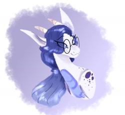 Size: 1280x1182 | Tagged: safe, artist:miyathegoldenflower, oc, oc only, oc:ember snow, dracony, hybrid, bust, female, glasses, horns, interspecies offspring, offspring, parent:rarity, parent:spike, parents:sparity, solo