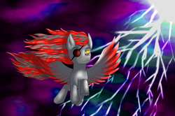 Size: 3002x1994 | Tagged: safe, artist:sane, oc, oc only, pegasus, pony, flying, lightning, pegasus oc, scar, sky, solo, wings