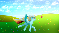 Size: 3920x2196 | Tagged: safe, artist:sane, oc, oc only, butterfly, pegasus, pony, happy, high res, pegasus oc, running, solo, wings