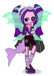 Size: 1241x1732 | Tagged: safe, artist:starflashing twinkle, aria blaze, equestria girls, g4, bow, cute, disguise, disguised siren, female, fin wings, fish tail, fishnet stockings, garter belt, garters, headset, looking at you, monocle, simple background, solo, standing, transparent background, wings