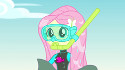 Size: 1920x1080 | Tagged: safe, screencap, fluttershy, equestria girls, equestria girls specials, g4, my little pony equestria girls: better together, my little pony equestria girls: forgotten friendship, clothes, cute, dive mask, female, goggles, shyabetes, snorkel, solo, swimsuit, wet, wet hair, wetsuit