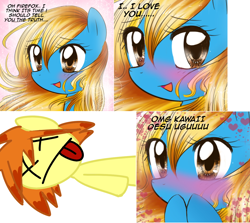 Size: 1178x1052 | Tagged: safe, artist:marytheechidna, oc, oc:firefox, oc:internet explorer, pony, ask internet explorer, anime style, blushing, browser ponies, internet explorer, x eyes