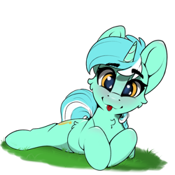 Size: 2048x2048 | Tagged: safe, artist:skitsroom, lyra heartstrings, pony, unicorn, g4, :p, blushing, cheek fluff, chest fluff, cute, female, high res, looking at you, lyrabetes, mare, prone, simple background, smiling, solo, tongue out, white background