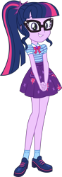 Size: 3595x10246 | Tagged: safe, artist:alandssparkle, sci-twi, twilight sparkle, human, equestria girls, equestria girls series, fomo, g4, spoiler:eqg series (season 2), absurd resolution, bowtie, clothes, female, geode of telekinesis, glasses, grin, looking at you, magical geodes, ponytail, sci-twi skirt, shoes, simple background, skirt, smiling, socks, solo, transparent background, vector