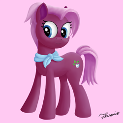 Size: 2000x2000 | Tagged: safe, artist:flusanix, jasmine leaf, earth pony, pony, g4, female, high res, mare, neckerchief, pink background, simple background, solo