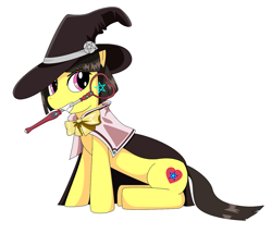 Size: 960x822 | Tagged: safe, artist:playfulpossum, pony, cape, clothes, hat, ponified, rosario to vampire, simple background, solo, wand, white background, witch, witch hat, yukari sendo