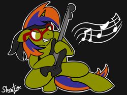 Size: 2732x2048 | Tagged: safe, artist:captshowtime, oc, oc only, oc:storm spark, pony, unicorn, colt, glasses, guitar, headband, high res, horn, male, music, musical instrument, rock (music), rock and roll, stallion, unicorn oc