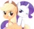 Size: 2048x1744 | Tagged: dead source, safe, artist:ginmaruxx, applejack, rarity, earth pony, pony, unicorn, g4, blushing, cute, duo, female, hoof on chin, jackabetes, lesbian, looking at each other, mare, one eye closed, open mouth, raribetes, ship:rarijack, shipping, simple background, white background