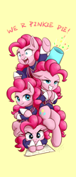 Size: 1800x4200 | Tagged: safe, artist:astery, derpibooru exclusive, pinkie pie, earth pony, pony, g4, too many pinkie pies, :<, clone, crossover, lazytown, meme, parody, pinkie clone, robbie rotten, wallpaper, we are number one
