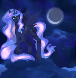 Size: 1442x1482 | Tagged: safe, artist:clefficia, princess luna, pony, g4, cloud, crying, female, solo