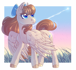 Size: 1280x1178 | Tagged: safe, artist:sadelinav, oc, oc only, oc:morning sky, pegasus, pony, bow, female, hair bow, mare, solo