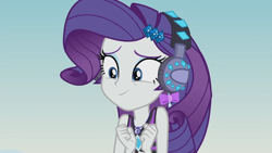 Size: 3000x1687 | Tagged: safe, screencap, rarity, equestria girls, g4, lost and found, my little pony equestria girls: better together, bikini, bikini top, clothes, cute, ear piercing, female, headphones, piercing, raribetes, rarity's purple bikini, solo, swimsuit